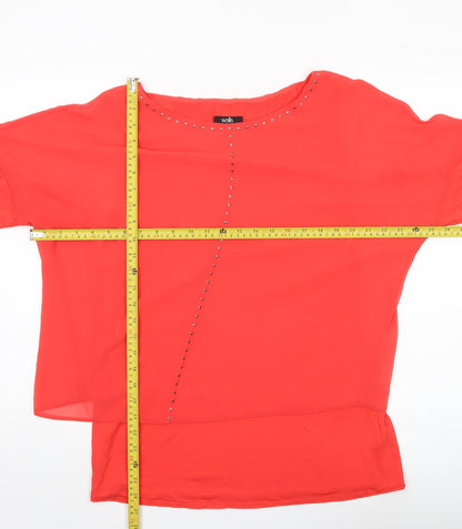 Wallis Women’s Red Tunic Blouse M 3/4 Sleeve Studded Boat Neck