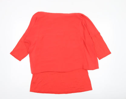 Wallis Women’s Red Tunic Blouse M 3/4 Sleeve Studded Boat Neck
