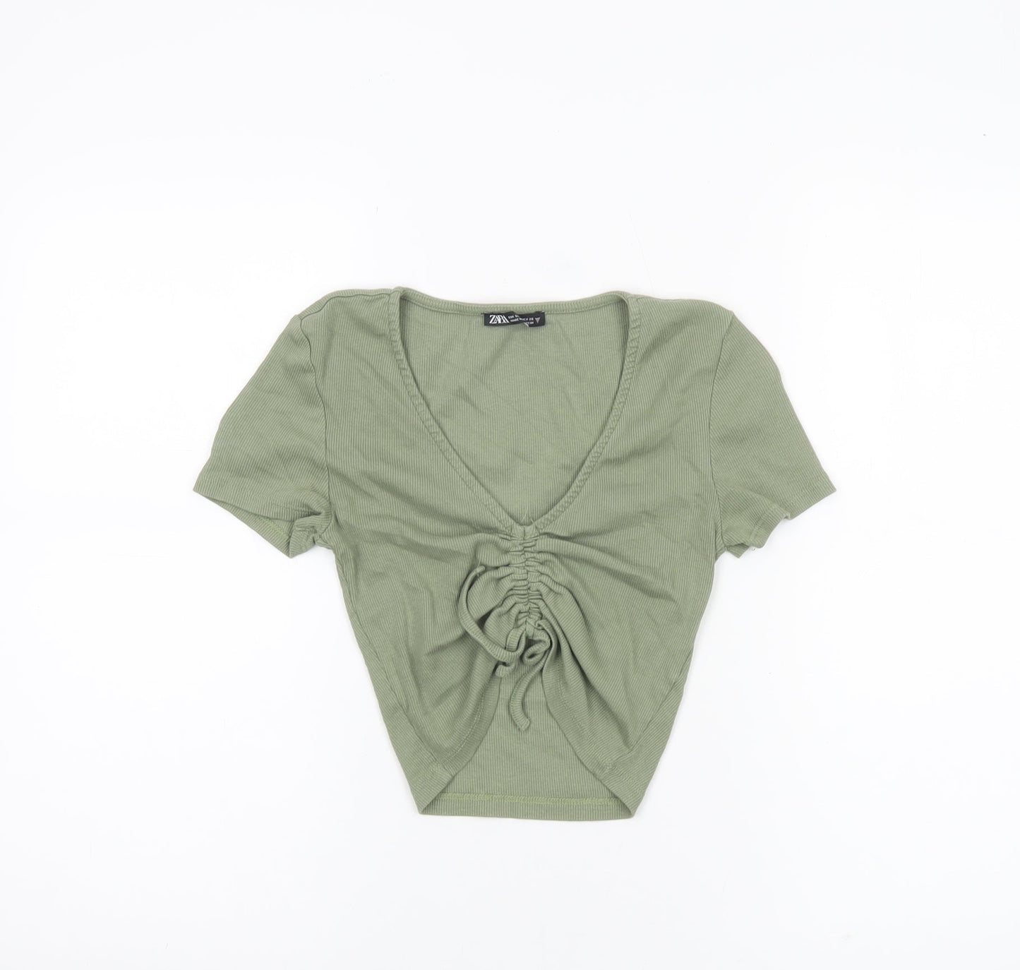 Womens UK Size 8 Zara Green Cropped T-Shirt