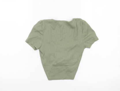 Womens UK Size 8 Zara Green Cropped T-Shirt
