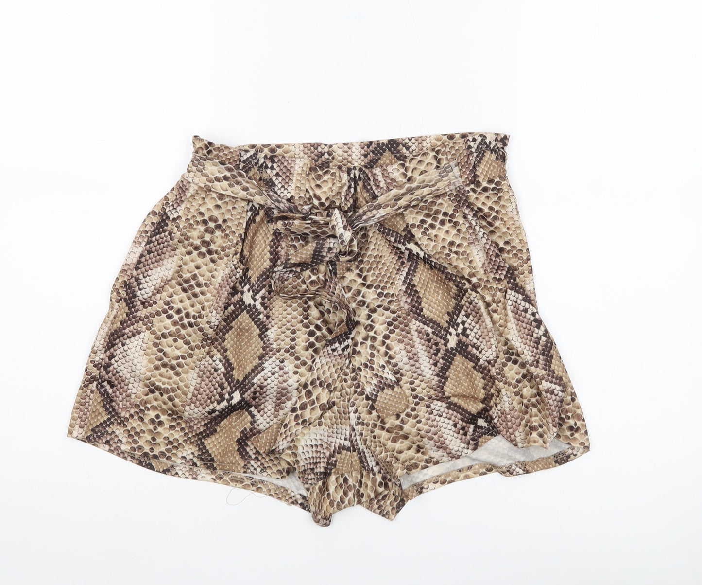 PrettyLittleThing Women’s Brown Snake Print Paperbag Shorts UK 12
