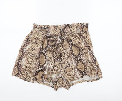 PrettyLittleThing Women’s Brown Snake Print Paperbag Shorts UK 12