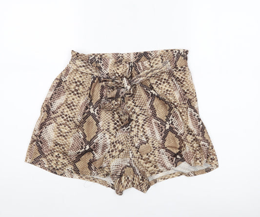 PrettyLittleThing Women’s Brown Snake Print Paperbag Shorts UK 12