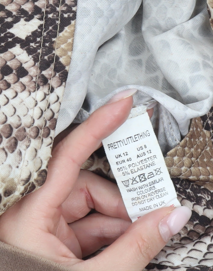 PrettyLittleThing Women’s Brown Snake Print Paperbag Shorts UK 12