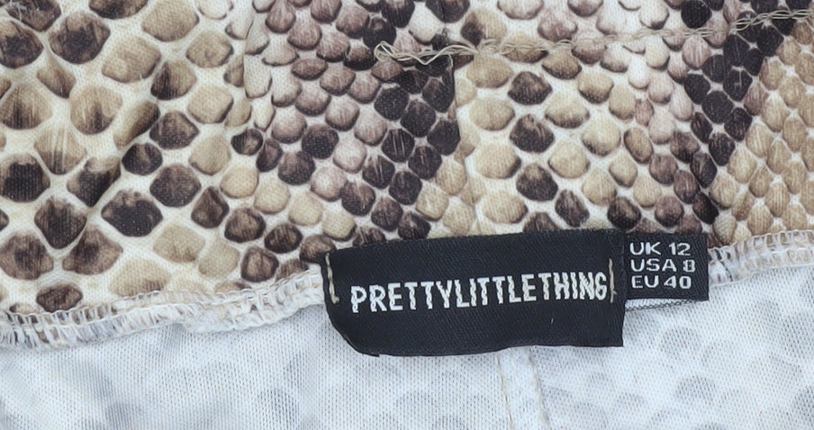 PrettyLittleThing Women’s Brown Snake Print Paperbag Shorts UK 12