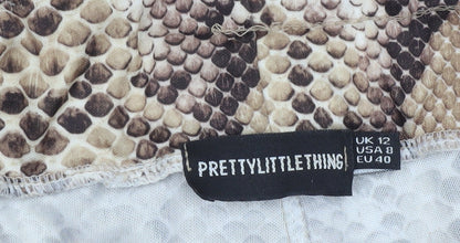 PrettyLittleThing Women’s Brown Snake Print Paperbag Shorts UK 12