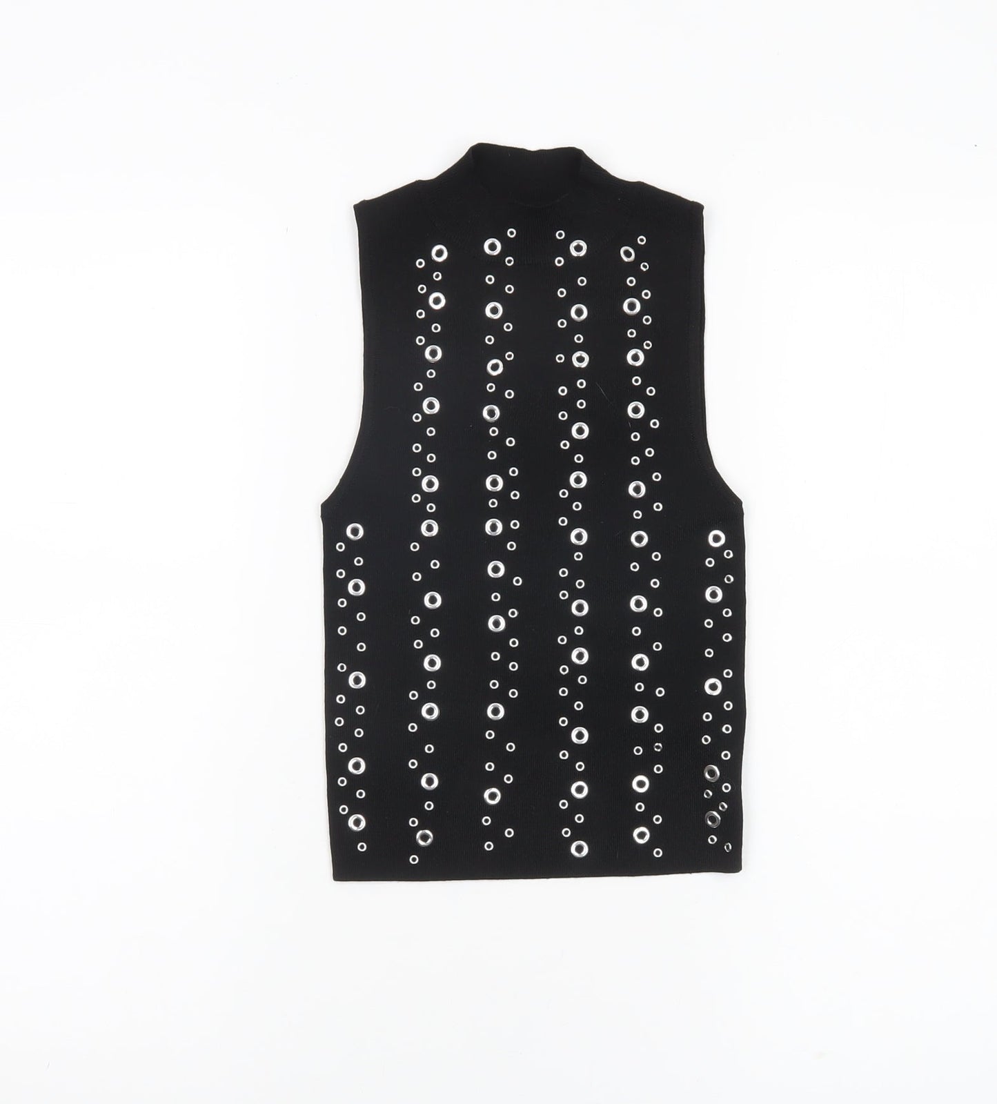 Bershka Women Black XS Studded Mock Neck Cropped Tank Top