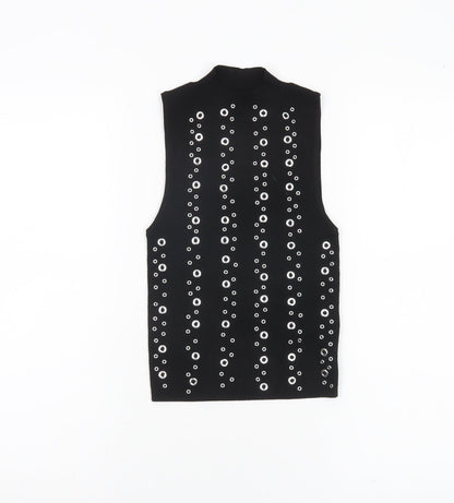 Bershka Women Black XS Studded Mock Neck Cropped Tank Top