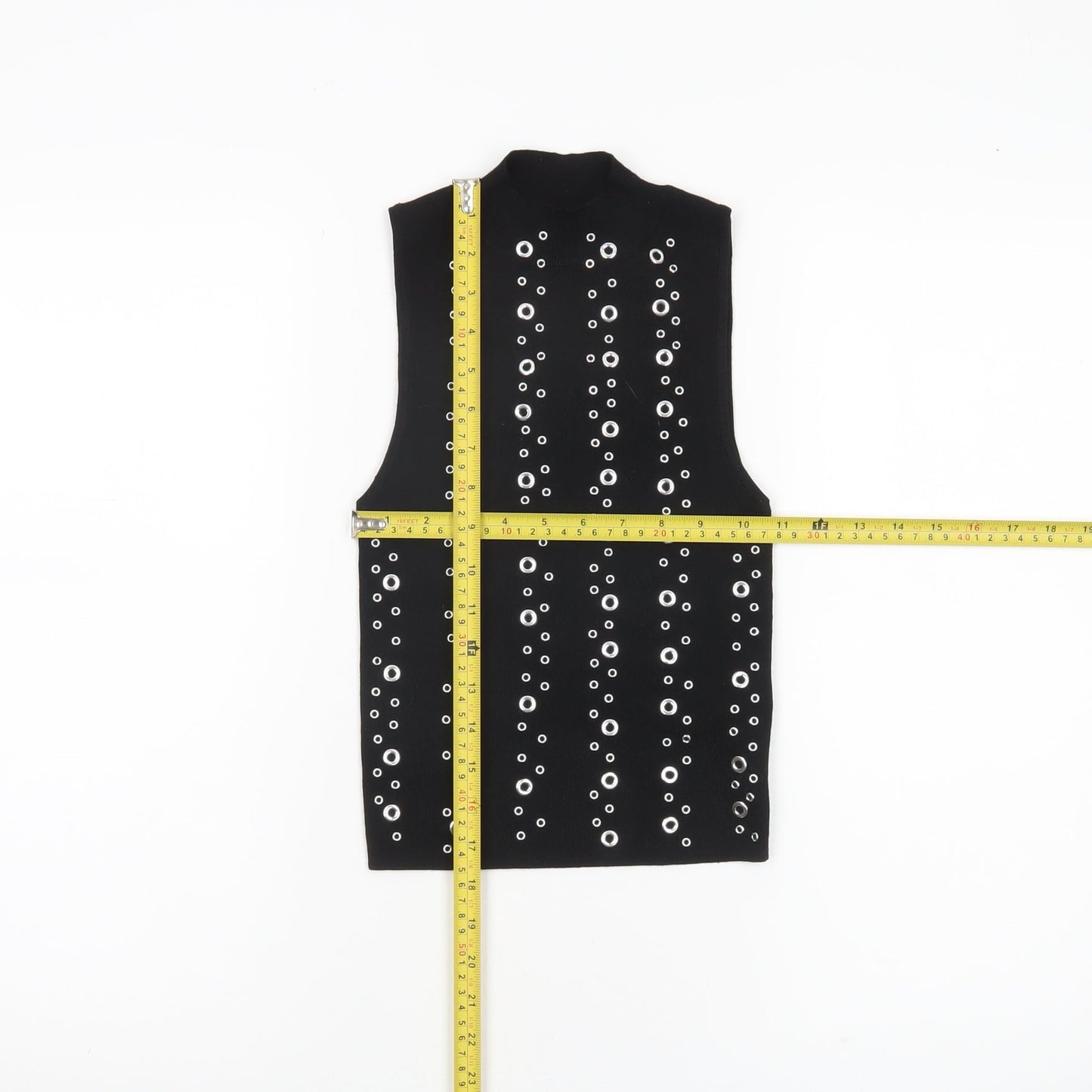 Bershka Women Black XS Studded Mock Neck Cropped Tank Top