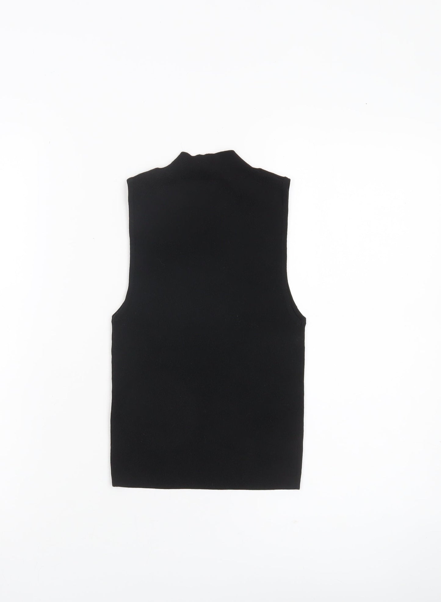 Bershka Women Black XS Studded Mock Neck Cropped Tank Top