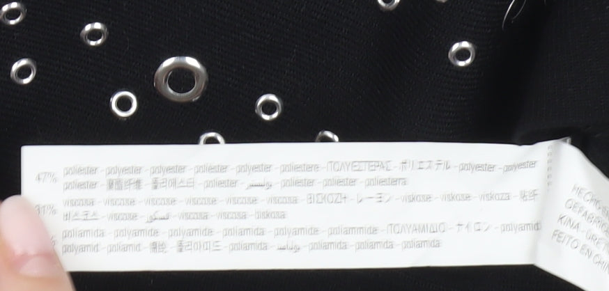 Bershka Women Black XS Studded Mock Neck Cropped Tank Top