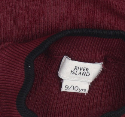 River Island Girls Red Sleeveless Mock Neck Zip Tank Top Age 9-10 Years