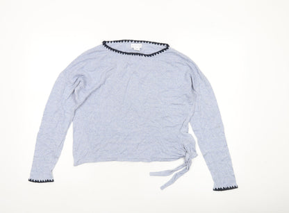 Antibes Blanc Women’s Blue Boat Neck Linen Blend Pullover Jumper M