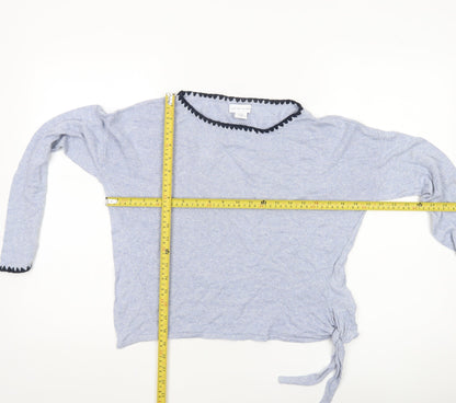 Antibes Blanc Women’s Blue Boat Neck Linen Blend Pullover Jumper M