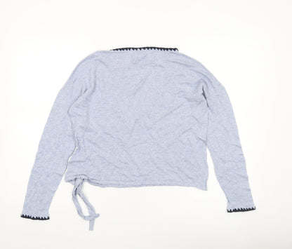 Antibes Blanc Women’s Blue Boat Neck Linen Blend Pullover Jumper M