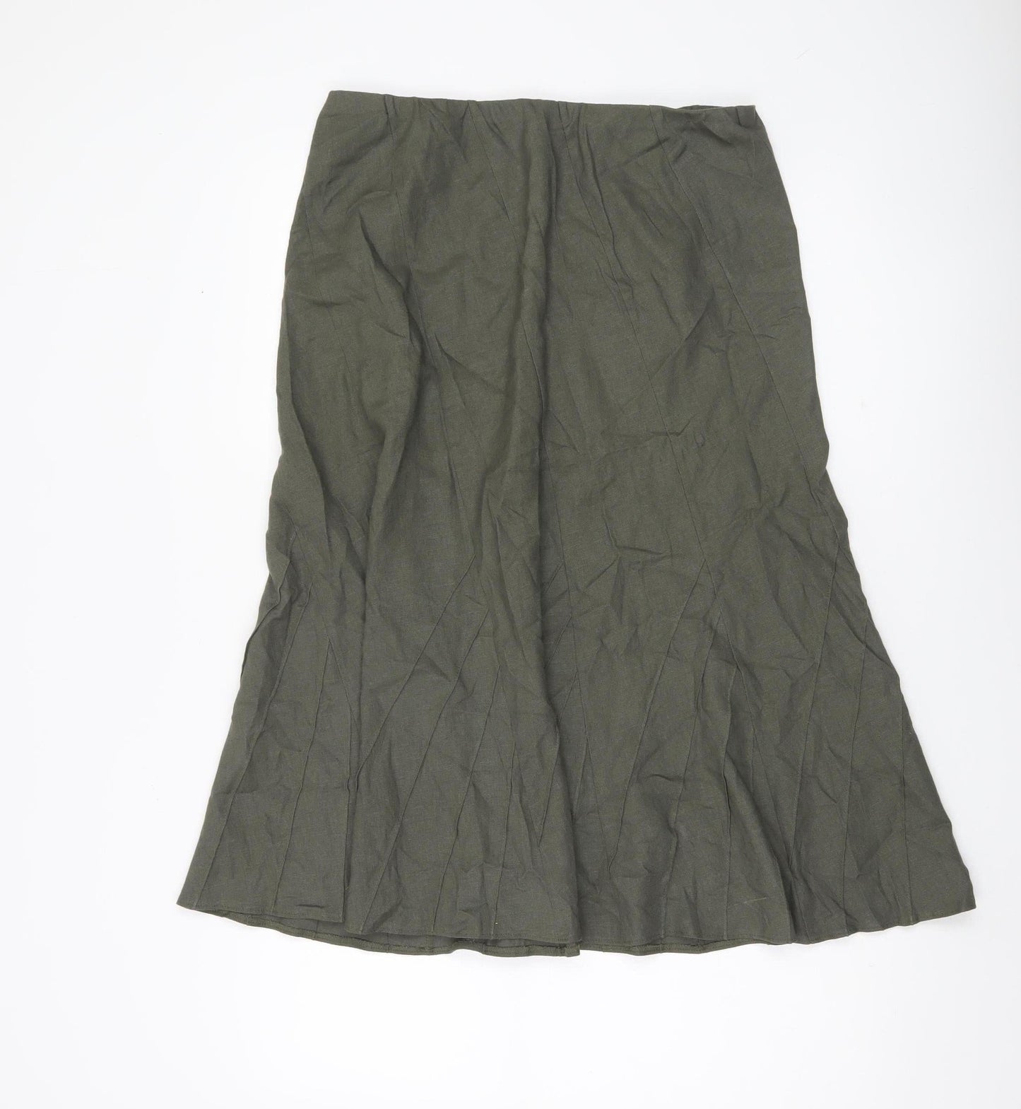 Marks and Spencer Womens Green Linen Blend Flare Midi Skirt Size 12