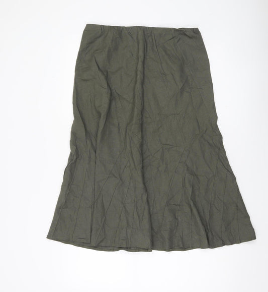 Marks and Spencer Womens Green Linen Blend Flare Midi Skirt Size 12