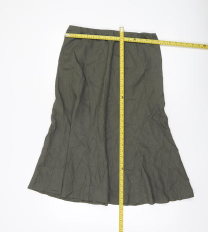 Marks and Spencer Womens Green Linen Blend Flare Midi Skirt Size 12