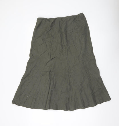 Marks and Spencer Womens Green Linen Blend Flare Midi Skirt Size 12