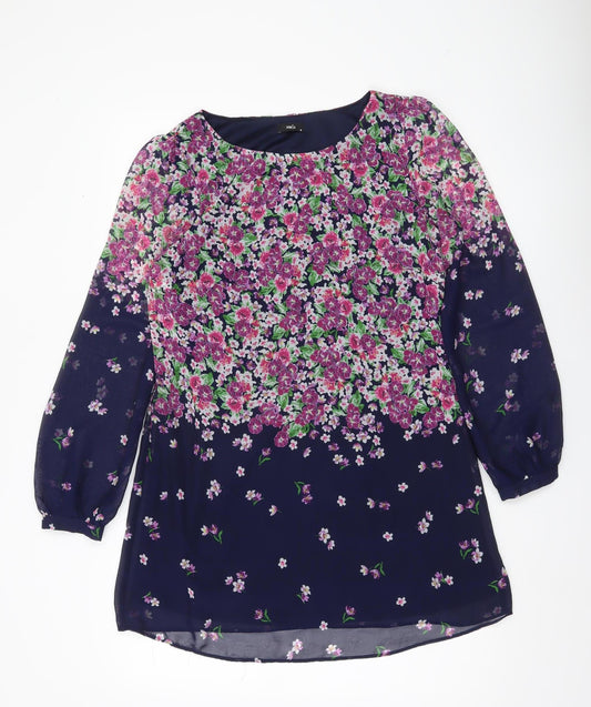 M&Co Women’s Blue Floral Shift Dress Size 10 Long Sleeve