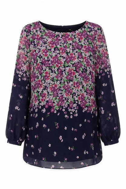 M&Co Women’s Blue Floral Shift Dress Size 10 Long Sleeve