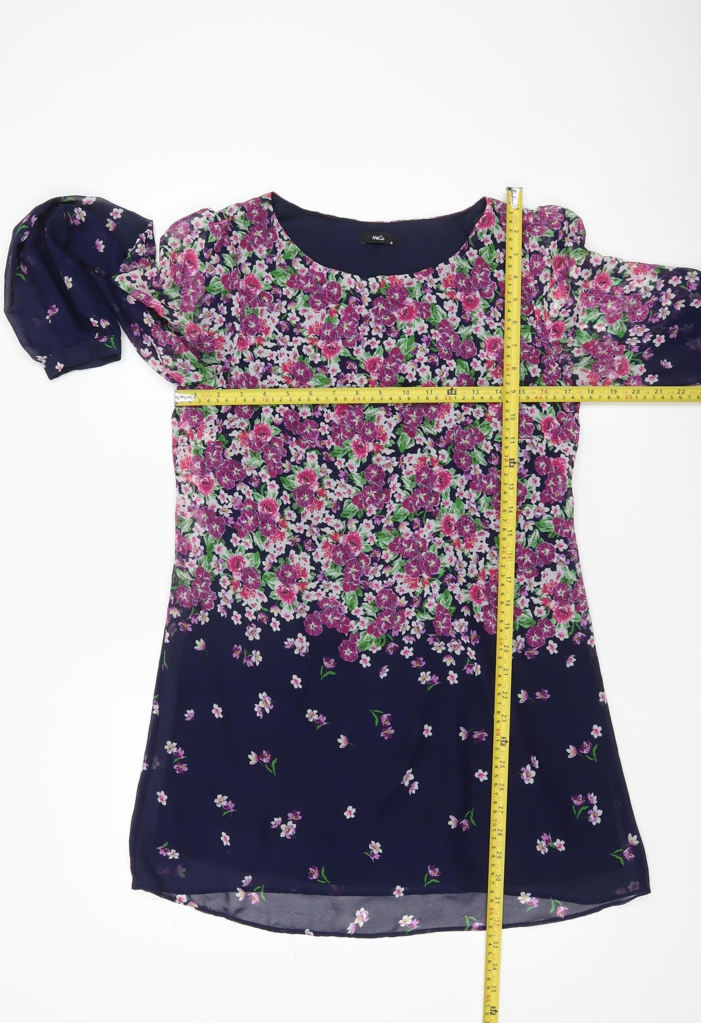 M&Co Women’s Blue Floral Shift Dress Size 10 Long Sleeve