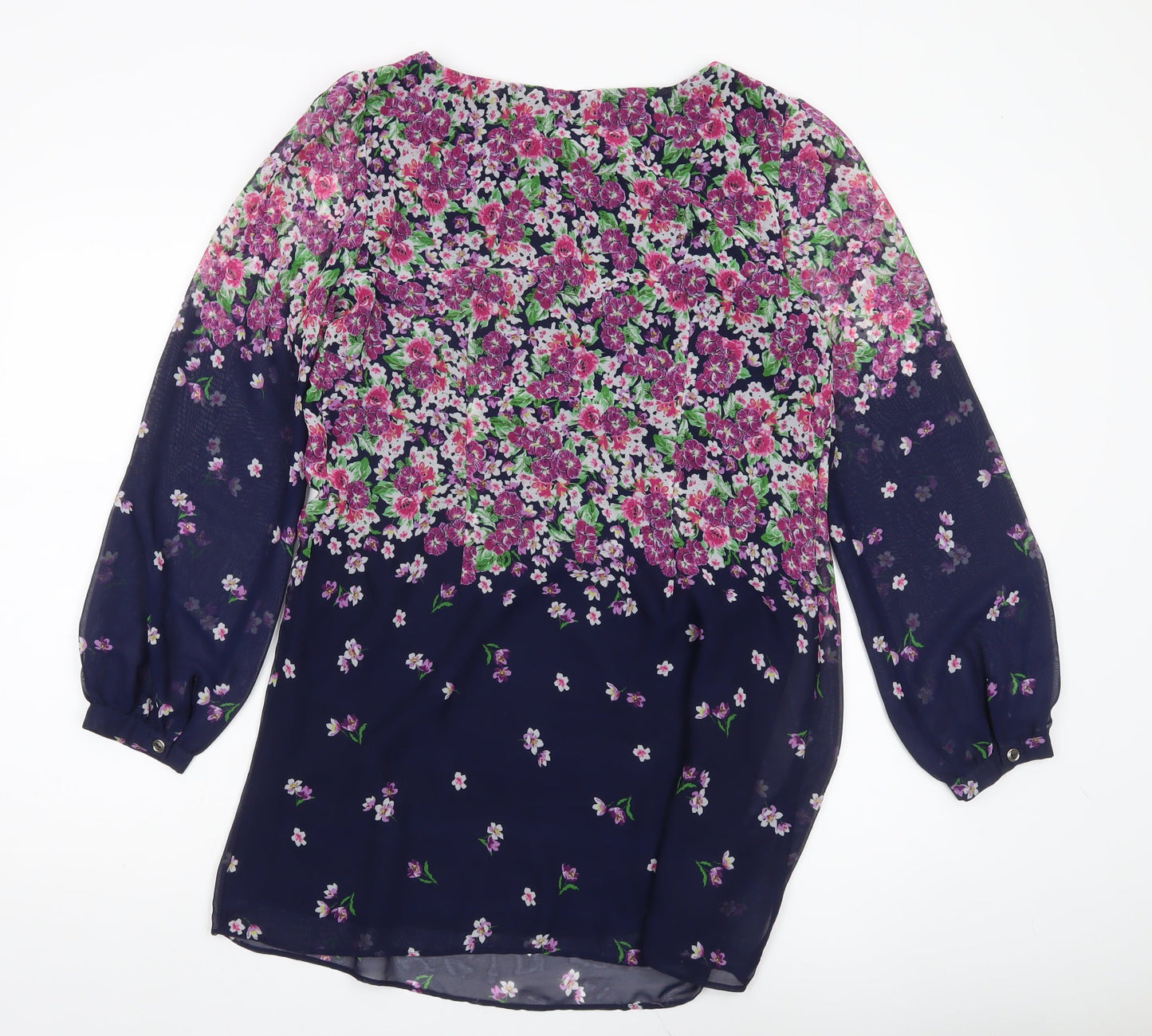 M&Co Women’s Blue Floral Shift Dress Size 10 Long Sleeve