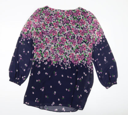 M&Co Women’s Blue Floral Shift Dress Size 10 Long Sleeve