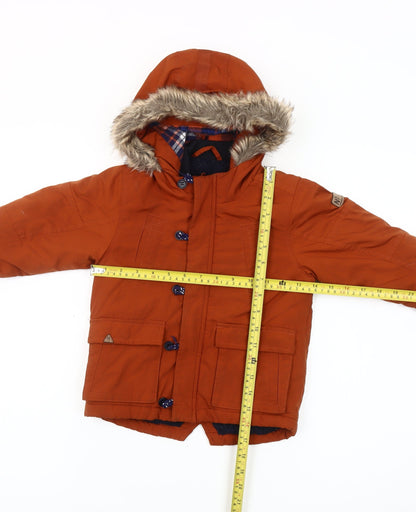 Next Boys Orange Parka Coat 18-24 Months Hooded Faux Fur Trim Winter Jacket