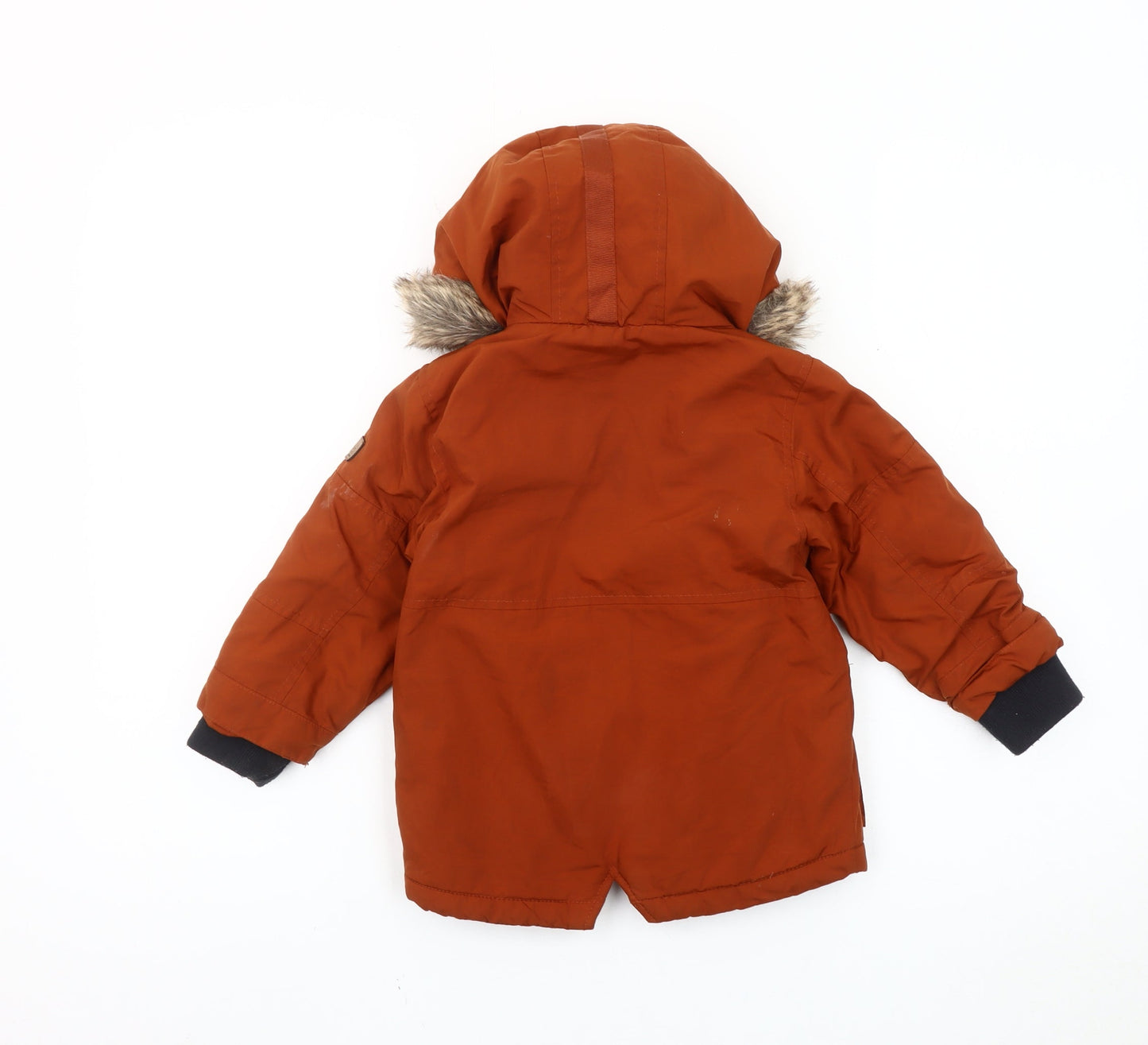 Next Boys Orange Parka Coat 18-24 Months Hooded Faux Fur Trim Winter Jacket