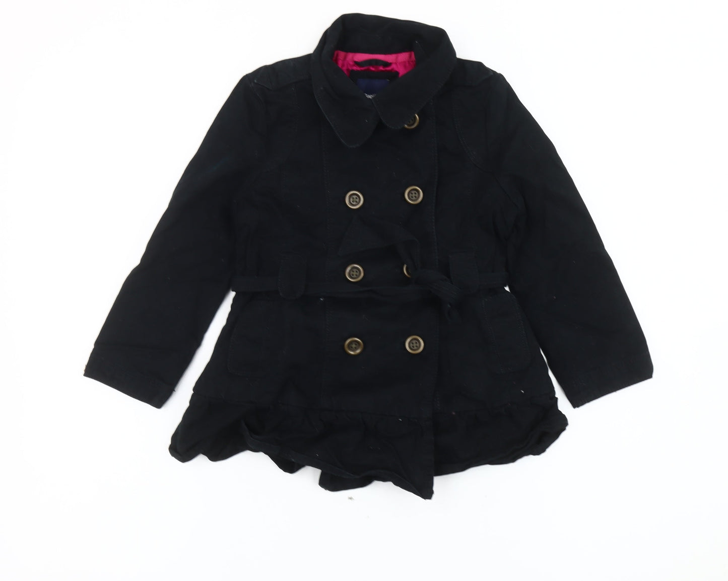GapKids Girls Black XS Trench Coat Cotton Belted Double-Breasted