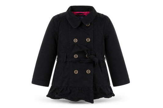GapKids Girls Black XS Trench Coat Cotton Belted Double-Breasted