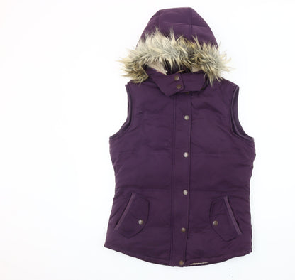 Fat Face Women’s Purple Fur Trim Hooded Puffer Waistcoat Size 10