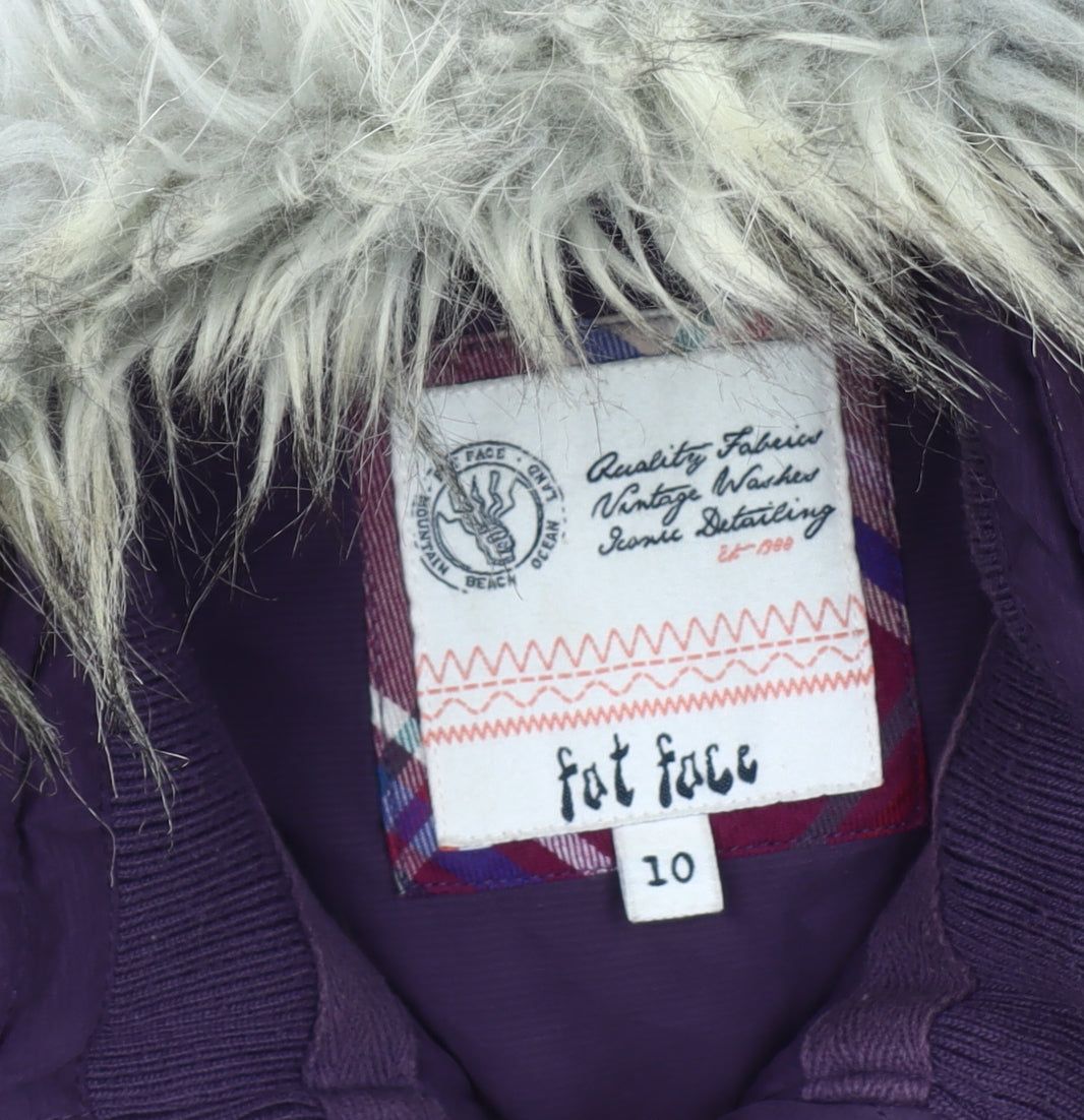 Fat Face Women’s Purple Fur Trim Hooded Puffer Waistcoat Size 10