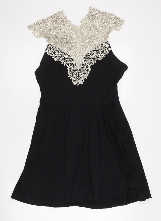 AX Paris Women Black Lace Fit & Flare Dress M Party Cocktail