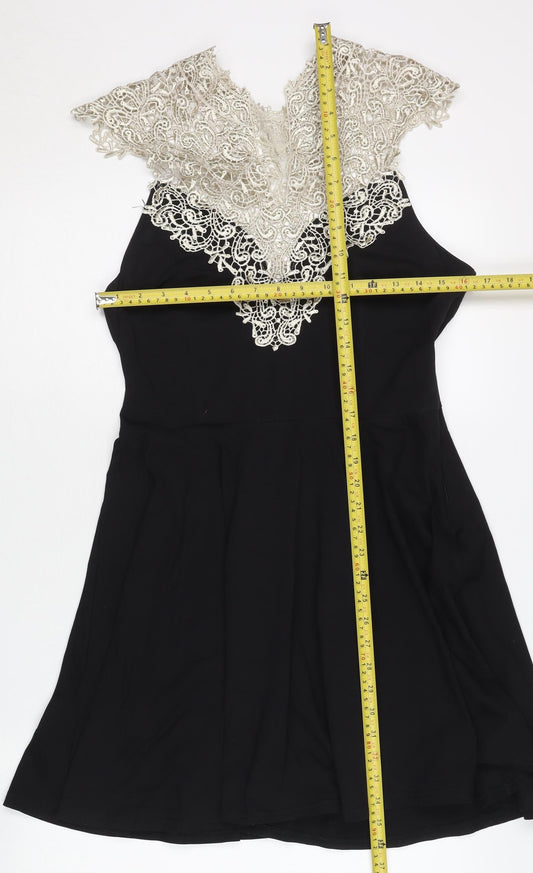 AX Paris Women Black Lace Fit & Flare Dress M Party Cocktail