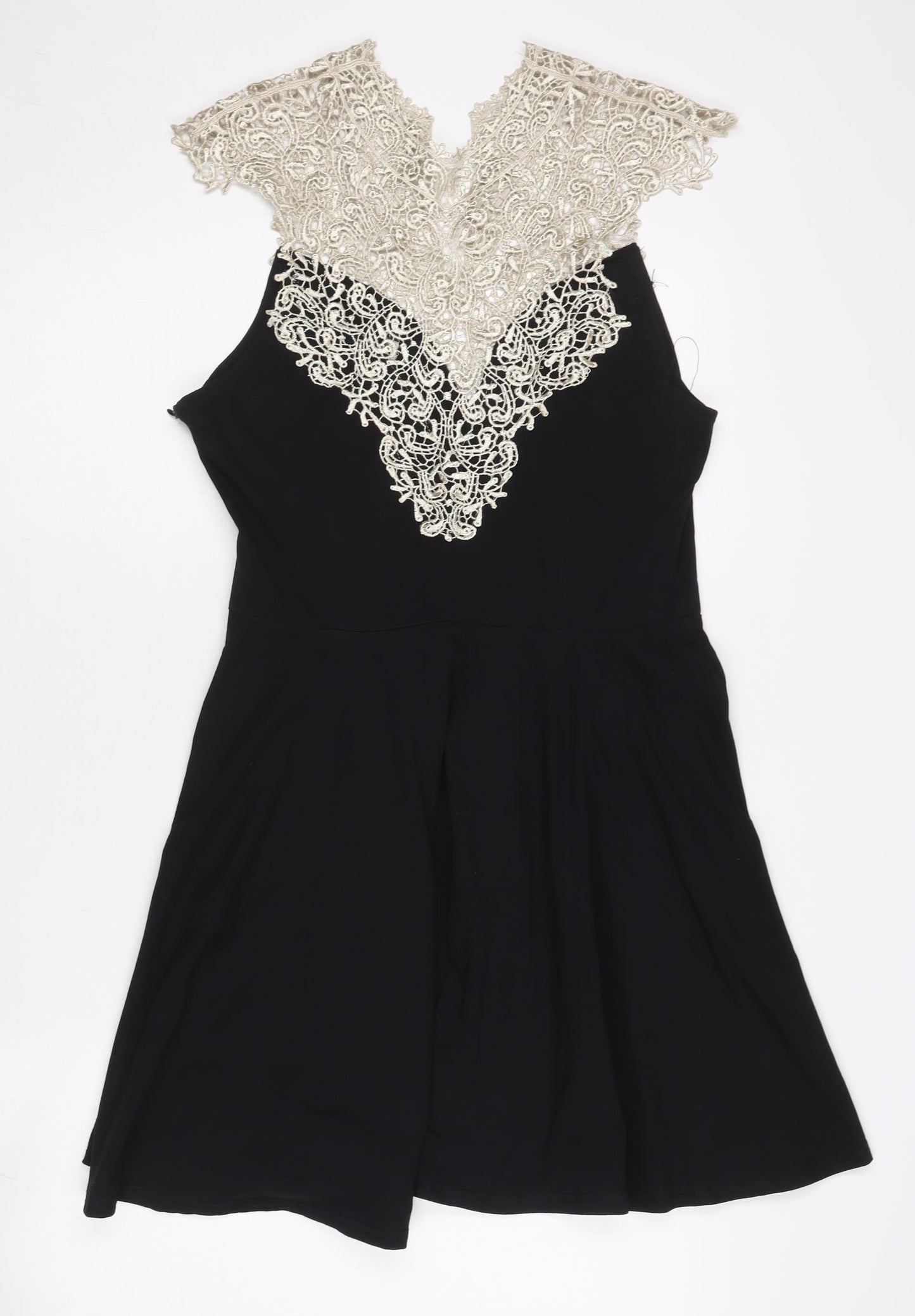 AX Paris Women Black Lace Fit & Flare Dress M Party Cocktail