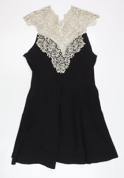 AX Paris Women Black Lace Fit & Flare Dress M Party Cocktail