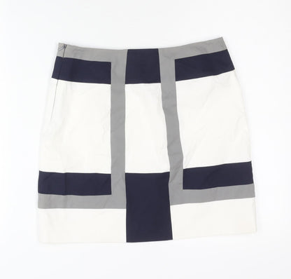 Karen Millen Women’s Geometric Short Pencil Skirt UK 10 White Grey Blue