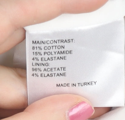 Karen Millen Women’s Geometric Short Pencil Skirt UK 10 White Grey Blue