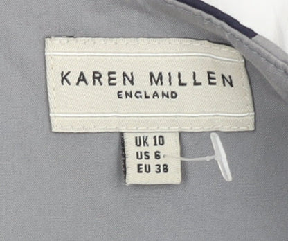 Karen Millen Women’s Geometric Short Pencil Skirt UK 10 White Grey Blue