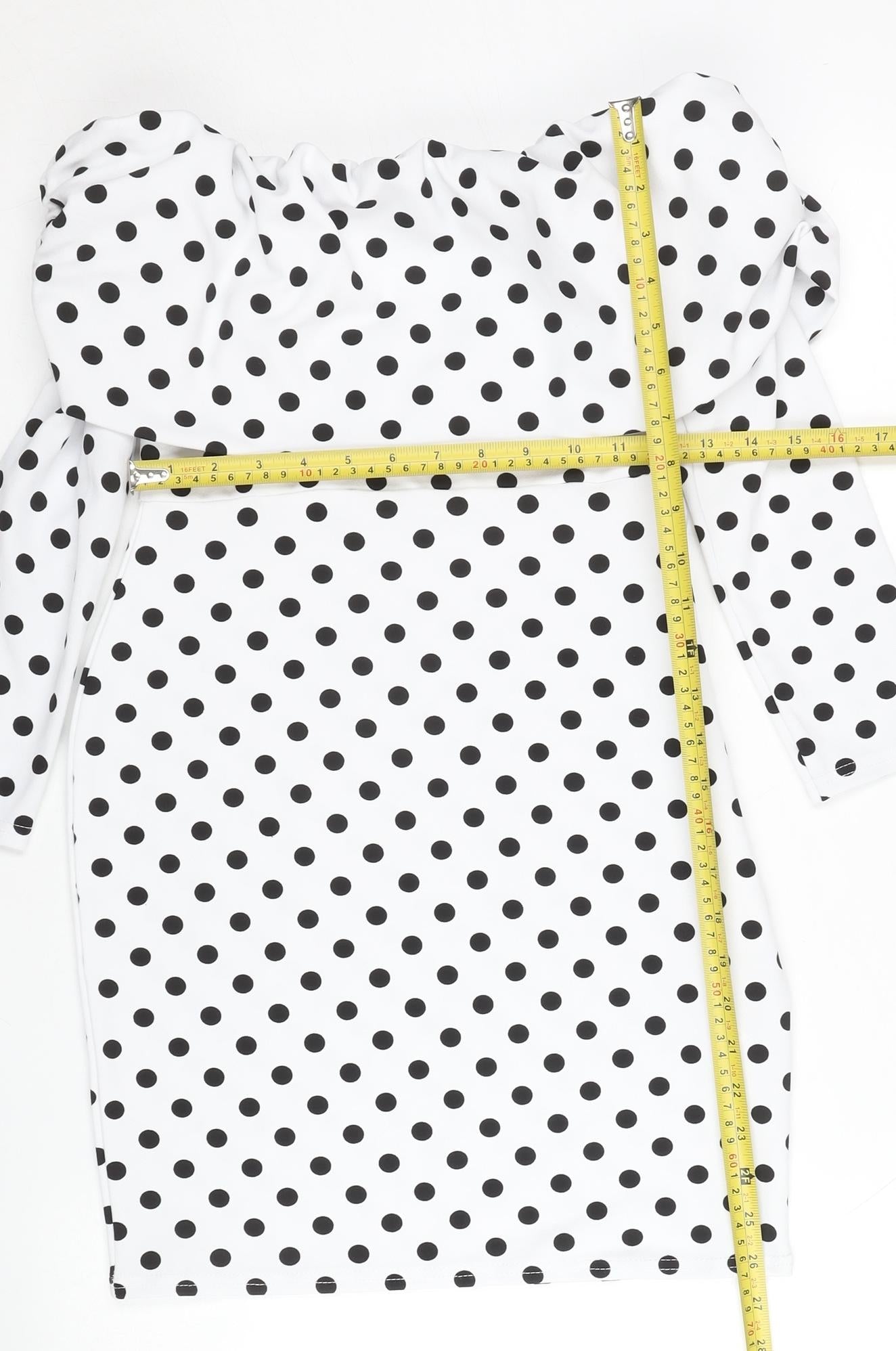 PrettyLittleThing Women White Polka Dot Bodycon Dress UK 10 Off Shoulder