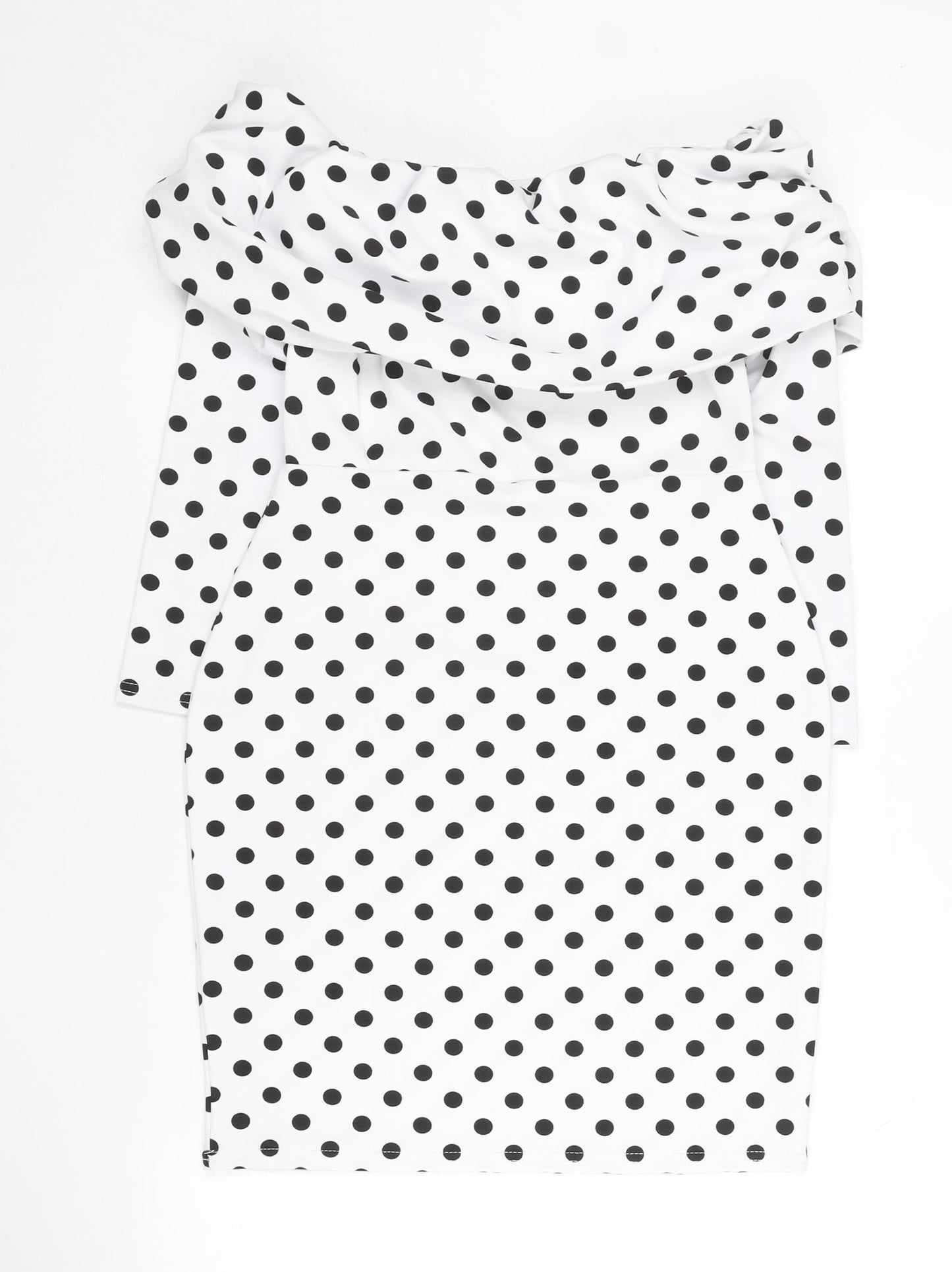 PrettyLittleThing Women White Polka Dot Bodycon Dress UK 10 Off Shoulder