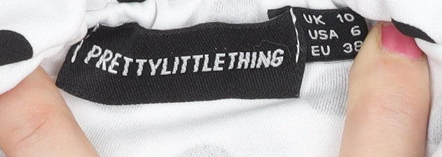 PrettyLittleThing Women White Polka Dot Bodycon Dress UK 10 Off Shoulder