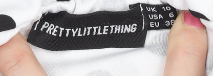 PrettyLittleThing Women White Polka Dot Bodycon Dress UK 10 Off Shoulder