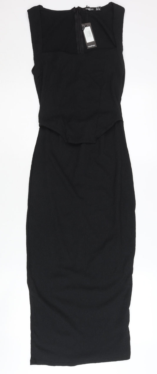 Boohoo Women’s Black Bodycon Midi Dress Size 12 Scoop Neck Sleeveless