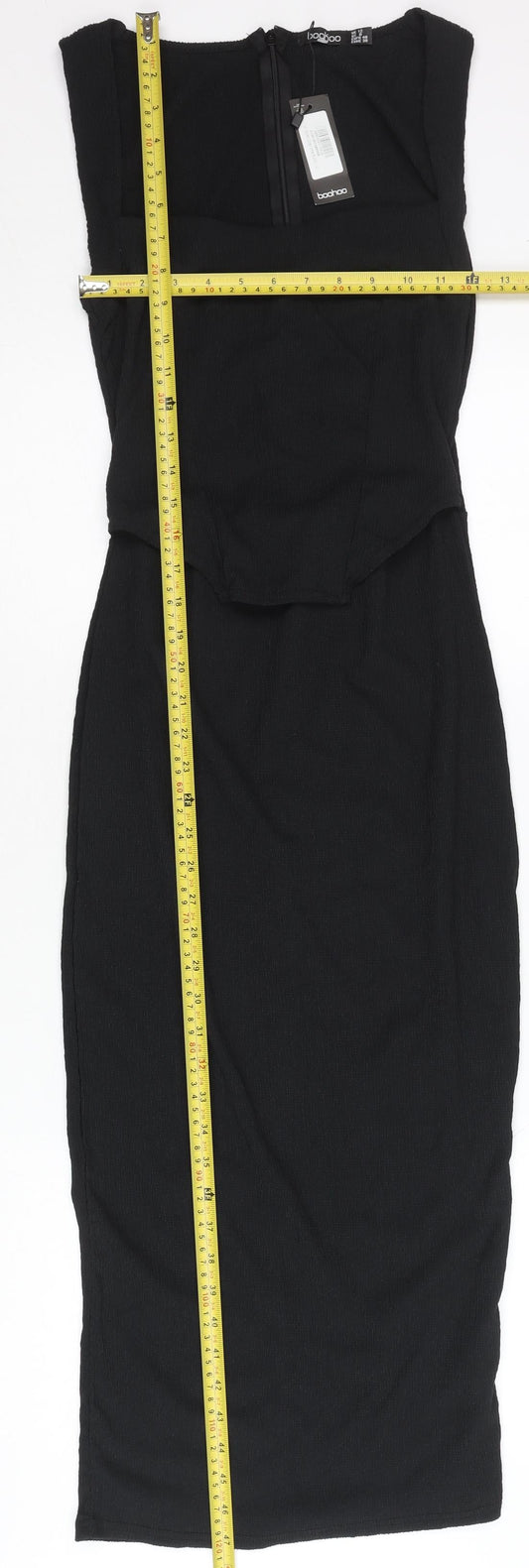 Boohoo Women’s Black Bodycon Midi Dress Size 12 Scoop Neck Sleeveless