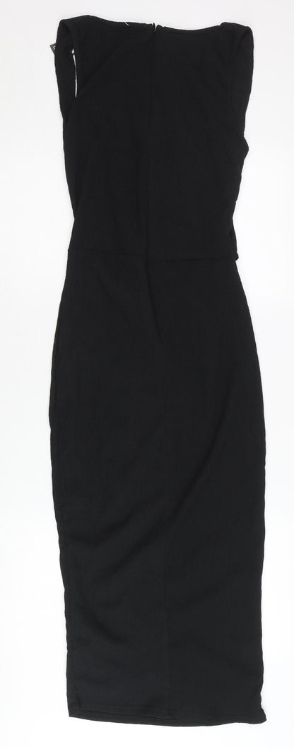 Boohoo Women’s Black Bodycon Midi Dress Size 12 Scoop Neck Sleeveless