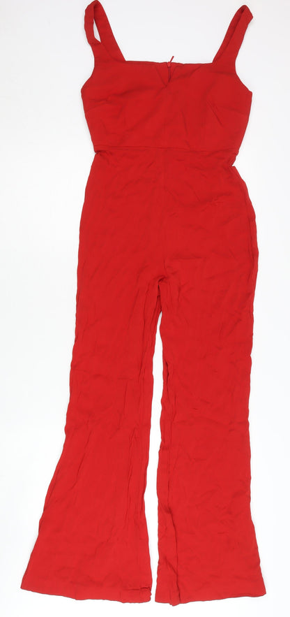 MNG Women’s Red Sleeveless Jumpsuit Size 8 Slim Fit Flared Leg