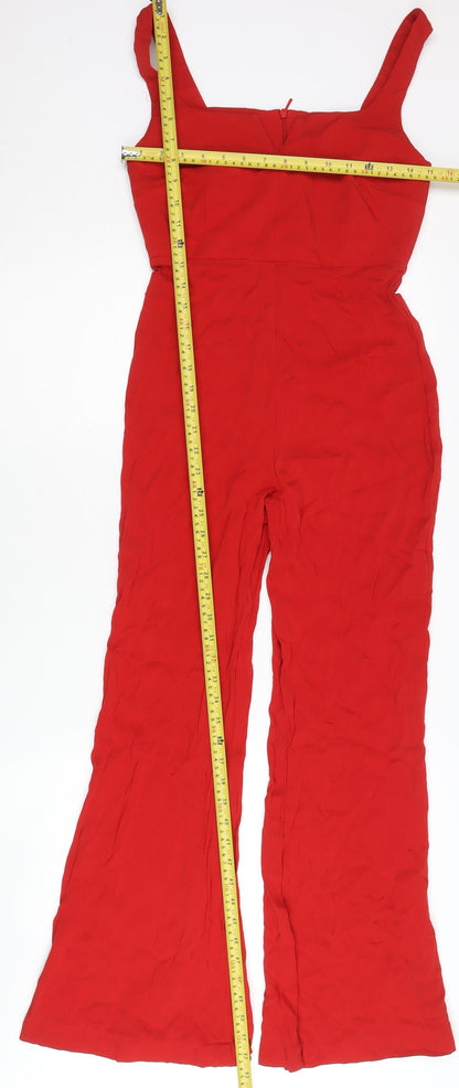 MNG Women’s Red Sleeveless Jumpsuit Size 8 Slim Fit Flared Leg